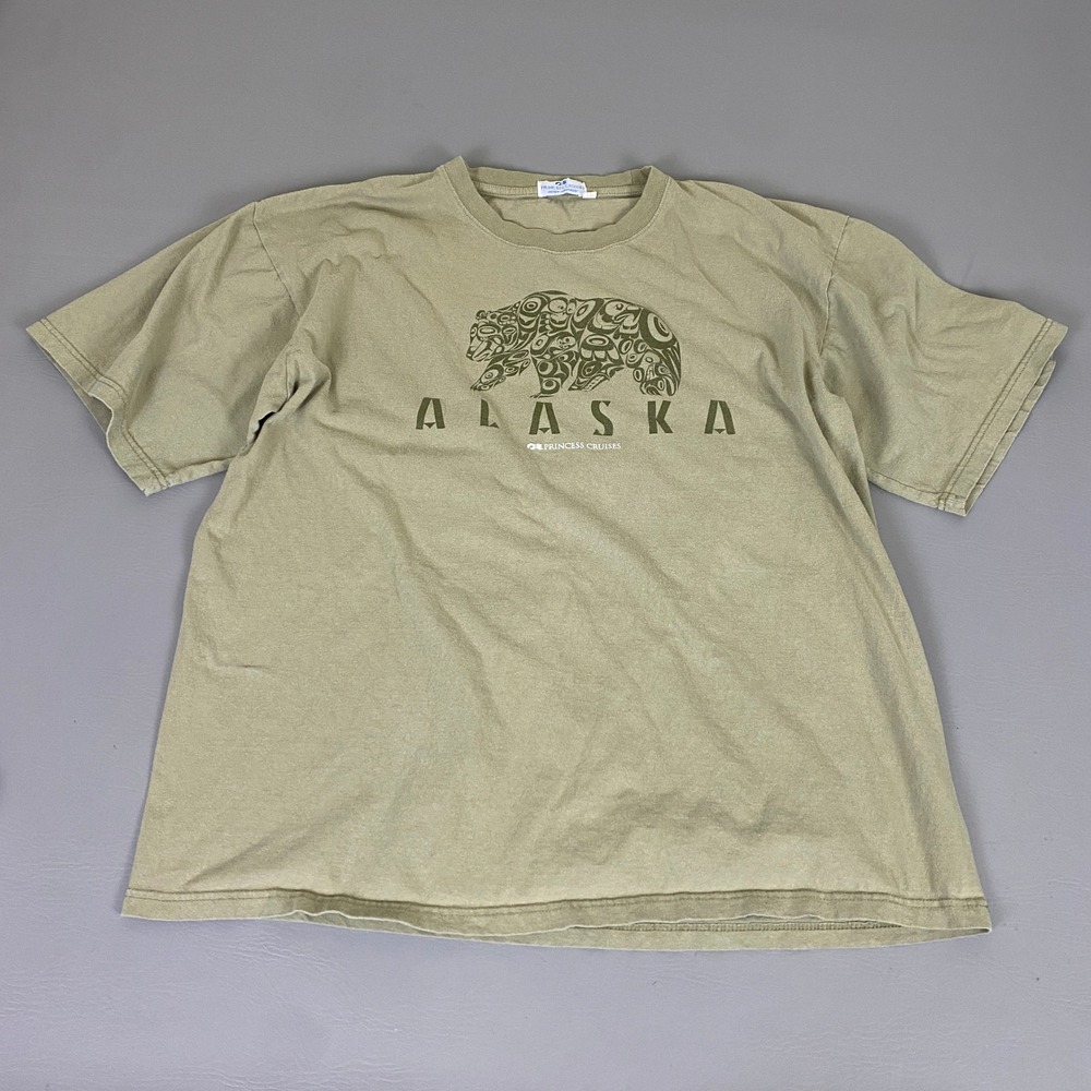 Princess Cruises T-Shirt ‎ Alaska Bear Graphic Men's XXL Olive Green Tribal Art